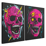 Modularer Leinwanddruck Collage aus einem rosa Totenkopf mit Blitzen