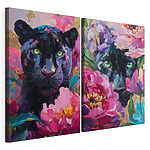Modularer Leinwanddruck Gemälde eines Panthers und eines Panthers mit Blumen
