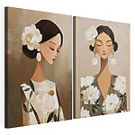 Modularer Leinwanddruck Collage einer Frau mit Blumen im Haar