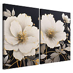 Modularer Leinwanddruck - Elegantes Blumenmuster auf schwarzem Hintergrund