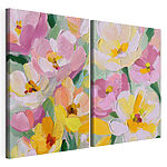 Modularer Leinwanddruck Leuchtende Blüten in zarten Pastelltönen