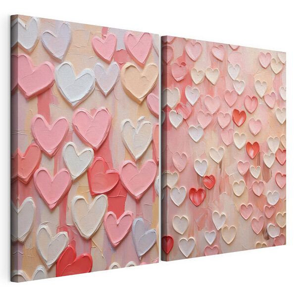 Modularer Leinwanddruck Collage aus rosa und weißen Herzen