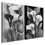Modularer Leinwanddruck Abstrakte florale Eleganz in Schwarz-Weiß