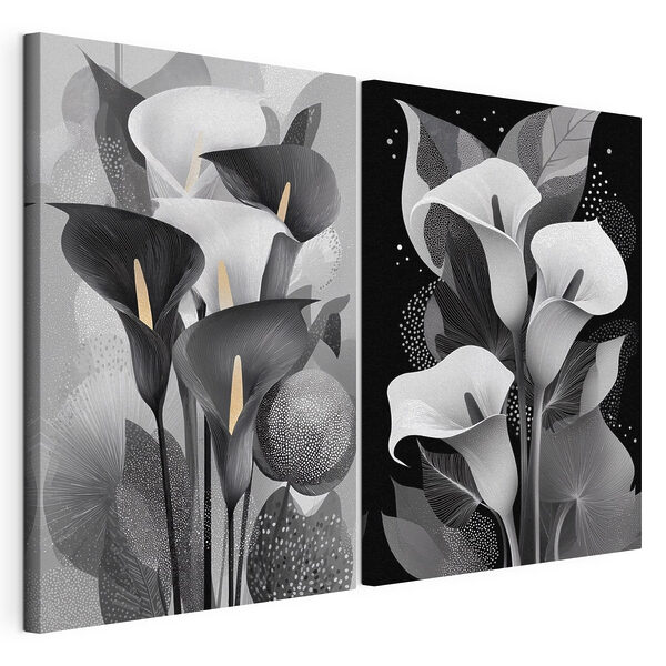 Modularer Leinwanddruck Abstrakte florale Eleganz in Schwarz-Weiß