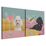 Modularer Leinwanddruck Hund, der mit einem Martini-Glas am Tisch sitzt