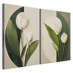 Modularer Leinwanddruck Collage aus weißen Blüten und grünen Blättern