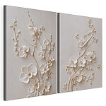 Modularer Leinwanddruck Elegantes Blumenmuster in neutralen Farbtönen