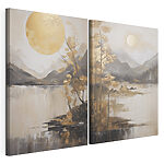 Modularer Leinwanddruck Gemälde einer Landschaft mit Mond und Bergen
