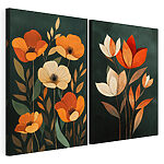 Modularer Leinwanddruck Gemälde mit Blumen auf schwarzem Hintergrund